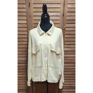 Aerie New Cream Thick Oversized Snap Button Collared Shacket Jacket Size 2X XXL